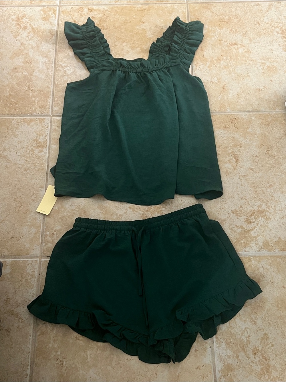Women’s Ruffle Tank and Shorts Set - Dark Green